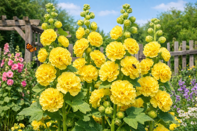 Topolovka růžová (Alcea rosea) DOUBLE YELLOW